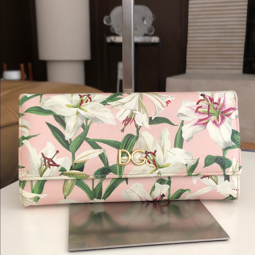 DOLCE&GABBANA Floral Pink Leather Wallet